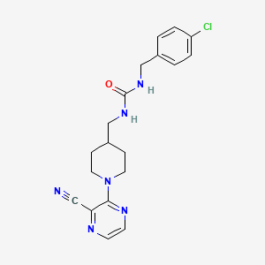 molecular formula C19H21ClN6O B2772083 1-(4-氯苯甲基)-3-((1-(3-氰基吡嗪-2-基)哌啶-4-基)甲基)脲 CAS No. 1797586-21-0