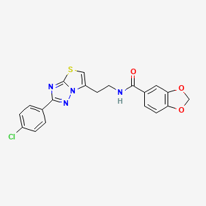 molecular formula C20H15ClN4O3S B2772086 N-(2-(2-(4-chlorophenyl)thiazolo[3,2-b][1,2,4]triazol-6-yl)ethyl)benzo[d][1,3]dioxole-5-carboxamide CAS No. 894022-07-2