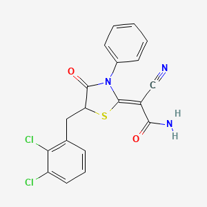 (Z)-2-cyano-2-(5-(2,3-dichlorobenzyl)-4-oxo-3-phenylthiazolidin-2-ylidene)acetamide