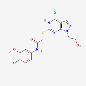 molecular formula C17H19N5O5S B2772110 N-(3,4-dimethoxyphenyl)-2-((1-(2-hydroxyethyl)-4-oxo-4,5-dihydro-1H-pyrazolo[3,4-d]pyrimidin-6-yl)thio)acetamide CAS No. 946332-60-1