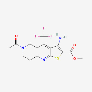 molecular formula C15H14F3N3O3S B2772120 Methyl 6-acetyl-3-amino-4-(trifluoromethyl)-5,6,7,8-tetrahydrothieno[2,3-b][1,6]naphthyridine-2-carboxylate CAS No. 727671-17-2