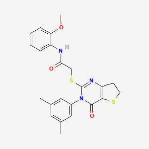 molecular formula C23H23N3O3S2 B2772125 2-((3-(3,5-dimethylphenyl)-4-oxo-3,4,6,7-tetrahydrothieno[3,2-d]pyrimidin-2-yl)thio)-N-(2-methoxyphenyl)acetamide CAS No. 877653-55-9