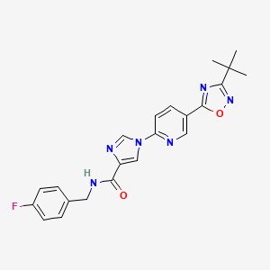 molecular formula C22H21FN6O2 B2772130 1-{5-[3-(叔丁基)-1,2,4-噁二唑-5-基]-2-吡啶基}-N~4~-(4-氟苯甲基)-1H-咪唑-4-甲酰胺 CAS No. 1251631-50-1