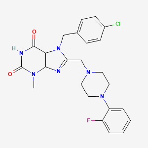 molecular formula C24H24ClFN6O2 B2772135 7-[(4-chlorophenyl)methyl]-8-{[4-(2-fluorophenyl)piperazin-1-yl]methyl}-3-methyl-2,3,6,7-tetrahydro-1H-purine-2,6-dione CAS No. 847408-45-1