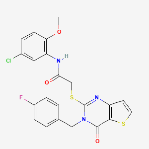 molecular formula C22H17ClFN3O3S2 B2772148 N-(5-chloro-2-methoxyphenyl)-2-{[3-(4-fluorobenzyl)-4-oxo-3,4-dihydrothieno[3,2-d]pyrimidin-2-yl]sulfanyl}acetamide CAS No. 1252917-95-5