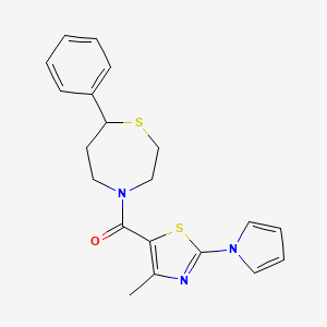 molecular formula C20H21N3OS2 B2772154 (4-methyl-2-(1H-pyrrol-1-yl)thiazol-5-yl)(7-phenyl-1,4-thiazepan-4-yl)methanone CAS No. 1706089-06-6