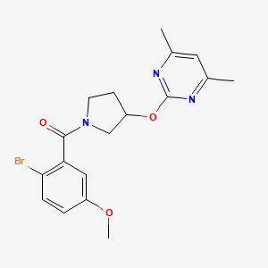 molecular formula C18H20BrN3O3 B2772162 (2-溴-5-甲氧基苯基)(3-((4,6-二甲基嘧啶-2-基)氧基)吡咯烷-1-基)甲酮 CAS No. 2034497-96-4