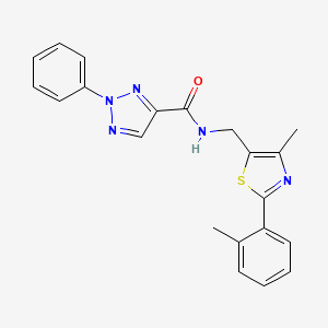 molecular formula C21H19N5OS B2772171 N-((4-methyl-2-(o-tolyl)thiazol-5-yl)methyl)-2-phenyl-2H-1,2,3-triazole-4-carboxamide CAS No. 1705255-71-5