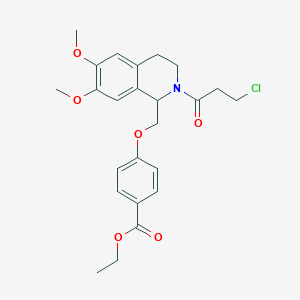 molecular formula C24H28ClNO6 B2772175 Ethyl 4-[[2-(3-chloropropanoyl)-6,7-dimethoxy-3,4-dihydro-1H-isoquinolin-1-yl]methoxy]benzoate CAS No. 449766-38-5