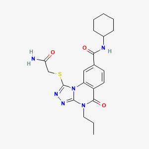 molecular formula C21H26N6O3S B2772197 1-[(carbamoylmethyl)sulfanyl]-N-cyclohexyl-5-oxo-4-propyl-4H,5H-[1,2,4]triazolo[4,3-a]quinazoline-8-carboxamide CAS No. 1105220-61-8