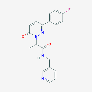 molecular formula C19H17FN4O2 B2772209 2-(3-(4-fluorophenyl)-6-oxopyridazin-1(6H)-yl)-N-(pyridin-3-ylmethyl)propanamide CAS No. 1203200-10-5