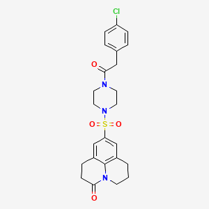 molecular formula C24H26ClN3O4S B2772256 9-((4-(2-(4-chlorophenyl)acetyl)piperazin-1-yl)sulfonyl)-1,2,6,7-tetrahydropyrido[3,2,1-ij]quinolin-3(5H)-one CAS No. 946259-72-9