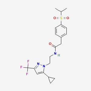 molecular formula C20H24F3N3O3S B2772260 N-(2-(5-cyclopropyl-3-(trifluoromethyl)-1H-pyrazol-1-yl)ethyl)-2-(4-(isopropylsulfonyl)phenyl)acetamide CAS No. 1797666-05-7