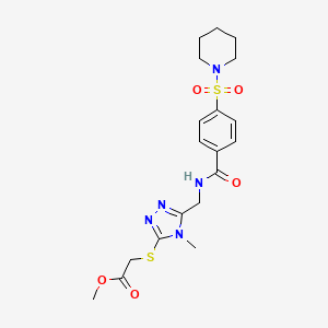 molecular formula C19H25N5O5S2 B2772264 methyl 2-((4-methyl-5-((4-(piperidin-1-ylsulfonyl)benzamido)methyl)-4H-1,2,4-triazol-3-yl)thio)acetate CAS No. 689751-89-1