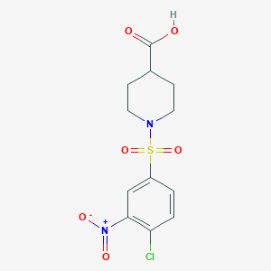 molecular formula C12H13ClN2O6S B2772268 1-[(4-Chloro-3-nitrophenyl)sulfonyl]-4-piperidinecarboxylic acid CAS No. 368427-83-2