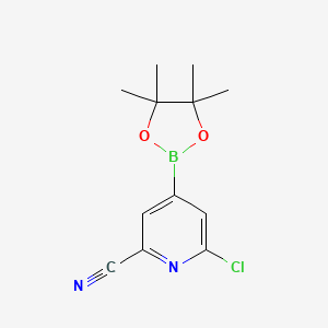molecular formula C12H14BClN2O2 B2772269 6-Chloro-4-(4,4,5,5-tetramethyl-1,3,2-dioxaborolan-2-YL)picolinonitrile CAS No. 2223032-34-4