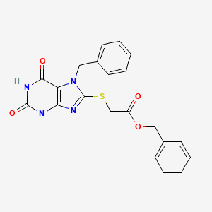 molecular formula C22H20N4O4S B2772273 Benzyl 2-(7-benzyl-3-methyl-2,6-dioxopurin-8-yl)sulfanylacetate CAS No. 377056-99-0