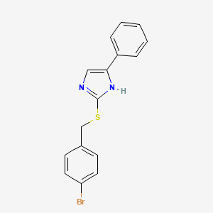 molecular formula C16H13BrN2S B2772286 2-((4-bromobenzyl)thio)-5-phenyl-1H-imidazole CAS No. 942009-37-2