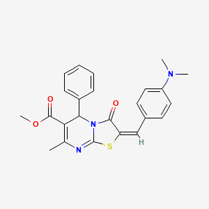 molecular formula C24H23N3O3S B2772299 (E)-methyl 2-(4-(dimethylamino)benzylidene)-7-methyl-3-oxo-5-phenyl-3,5-dihydro-2H-thiazolo[3,2-a]pyrimidine-6-carboxylate CAS No. 313965-69-4