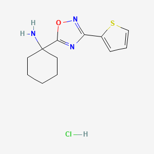 molecular formula C12H16ClN3OS B2772324 1-[3-(Thiophen-2-yl)-1,2,4-oxadiazol-5-yl]cyclohexan-1-amine hydrochloride CAS No. 1423033-86-6