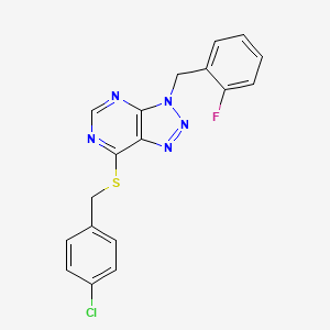 molecular formula C18H13ClFN5S B2772333 7-{[(4-chlorophenyl)methyl]sulfanyl}-3-[(2-fluorophenyl)methyl]-3H-[1,2,3]triazolo[4,5-d]pyrimidine CAS No. 863458-94-0