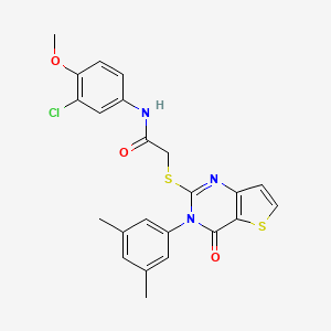 molecular formula C23H20ClN3O3S2 B2772340 N-(3-chloro-4-methoxyphenyl)-2-{[3-(3,5-dimethylphenyl)-4-oxo-3,4-dihydrothieno[3,2-d]pyrimidin-2-yl]sulfanyl}acetamide CAS No. 1260999-54-9