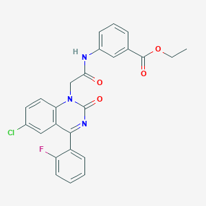 molecular formula C25H19ClFN3O4 B2772356 乙酸-3-({[6-氯-4-(2-氟苯基)-2-氧代喹唑啉-1(2H)-基]乙酰}氨基)苯甲酸乙酯 CAS No. 941877-19-6