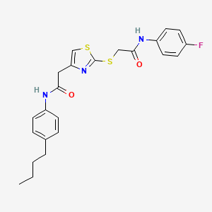 molecular formula C23H24FN3O2S2 B2772361 N-(4-butylphenyl)-2-(2-((2-((4-fluorophenyl)amino)-2-oxoethyl)thio)thiazol-4-yl)acetamide CAS No. 942001-11-8