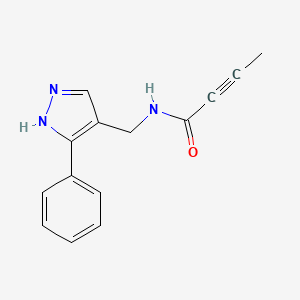 molecular formula C14H13N3O B2772383 N-[(5-Phenyl-1H-pyrazol-4-yl)methyl]but-2-ynamide CAS No. 2411219-83-3