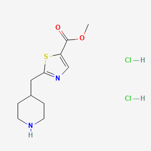molecular formula C11H18Cl2N2O2S B2772396 Methyl 2-[(piperidin-4-yl)methyl]-1,3-thiazole-5-carboxylate dihydrochloride CAS No. 2094677-25-3