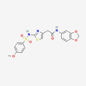 molecular formula C19H17N3O6S2 B2772438 N-(1,3-benzodioxol-5-yl)-2-[(2Z)-2-{[(4-methoxyphenyl)sulfonyl]imino}-2,3-dihydro-1,3-thiazol-4-yl]acetamide CAS No. 921996-10-3
