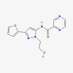 N-(3-(furan-2-yl)-1-(2-hydroxyethyl)-1H-pyrazol-5-yl)pyrazine-2-carboxamide
