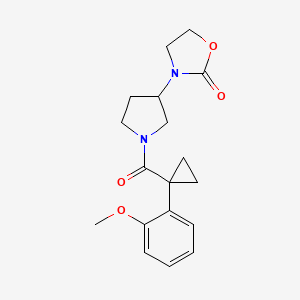 molecular formula C18H22N2O4 B2772451 3-{1-[1-(2-Methoxyphenyl)cyclopropanecarbonyl]pyrrolidin-3-yl}-1,3-oxazolidin-2-one CAS No. 2097858-44-9