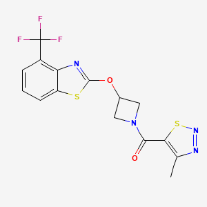 molecular formula C15H11F3N4O2S2 B2772456 (4-Methyl-1,2,3-thiadiazol-5-yl)(3-((4-(trifluoromethyl)benzo[d]thiazol-2-yl)oxy)azetidin-1-yl)methanone CAS No. 1421442-76-3