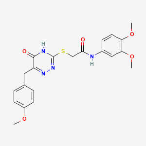 molecular formula C21H22N4O5S B2772476 N-(3,4-二甲氧基苯基)-2-((6-(4-甲氧基苯甲基)-5-氧代-4,5-二氢-1,2,4-三嘧啶-3-基)硫)乙酰胺 CAS No. 898624-32-3