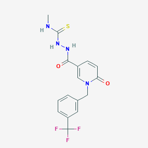 molecular formula C16H15F3N4O2S B2772478 N-甲基-2-({6-氧代-1-[3-(三氟甲基)苯甲基]-1,6-二氢-3-吡啶基}羧酰基)-1-肼基硫代甲酰胺 CAS No. 477852-92-9