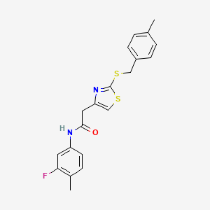 molecular formula C20H19FN2OS2 B2772485 N-(3-fluoro-4-methylphenyl)-2-(2-((4-methylbenzyl)thio)thiazol-4-yl)acetamide CAS No. 941984-95-8