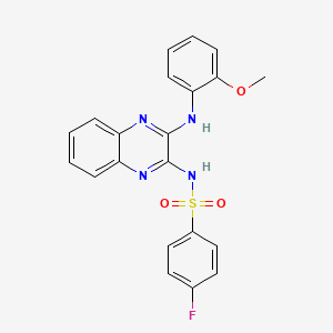 molecular formula C21H17FN4O3S B2772495 4-fluoro-N-(3-((2-methoxyphenyl)amino)quinoxalin-2-yl)benzenesulfonamide CAS No. 573707-28-5