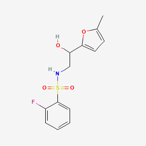 molecular formula C13H14FNO4S B2772505 2-氟-N-(2-羟基-2-(5-甲基呋喃-2-基)乙基)苯磺酰胺 CAS No. 1226439-87-7