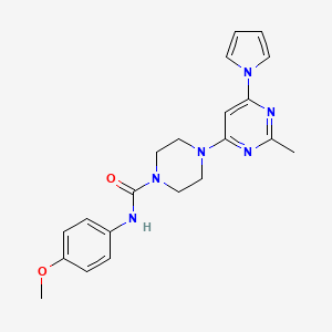 molecular formula C21H24N6O2 B2772514 N-(4-methoxyphenyl)-4-(2-methyl-6-(1H-pyrrol-1-yl)pyrimidin-4-yl)piperazine-1-carboxamide CAS No. 1421515-03-8