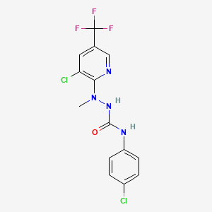 molecular formula C14H11Cl2F3N4O B2772518 N-(4-氯苯基)-2-[3-氯-5-(三氟甲基)-2-吡啶基]-2-甲基-1-肼甲酸酰胺 CAS No. 338399-49-8