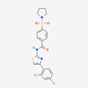 molecular formula C20H17Cl2N3O3S2 B2772520 N-(4-(2,4-dichlorophenyl)thiazol-2-yl)-4-(pyrrolidin-1-ylsulfonyl)benzamide CAS No. 477568-68-6