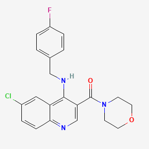 molecular formula C21H19ClFN3O2 B2772525 {6-Chloro-4-[(4-fluorobenzyl)amino]quinolin-3-yl}(morpholin-4-yl)methanone CAS No. 1326896-02-9
