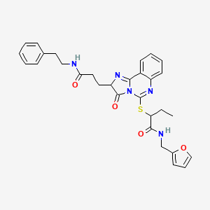 molecular formula C30H31N5O4S B2772527 N-[(furan-2-yl)methyl]-2-[(3-oxo-2-{2-[(2-phenylethyl)carbamoyl]ethyl}-2H,3H-imidazo[1,2-c]quinazolin-5-yl)sulfanyl]butanamide CAS No. 1219372-20-9