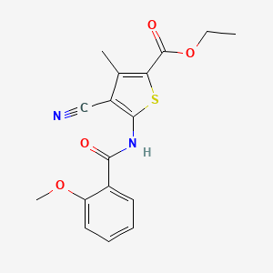 molecular formula C17H16N2O4S B2772543 Ethyl 4-cyano-5-(2-methoxybenzamido)-3-methylthiophene-2-carboxylate CAS No. 443123-16-8