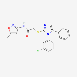 molecular formula C21H17ClN4O2S B2772564 2-((1-(3-chlorophenyl)-5-phenyl-1H-imidazol-2-yl)thio)-N-(5-methylisoxazol-3-yl)acetamide CAS No. 1207036-09-6