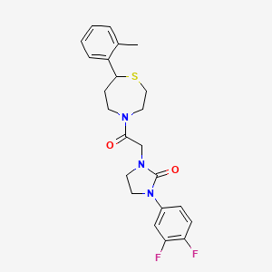 molecular formula C23H25F2N3O2S B2772566 1-(3,4-二氟苯基)-3-(2-氧代-2-(7-(邻甲苯基)-1,4-噻唑烷-4-基)乙基)咪唑啉-2-酮 CAS No. 1705436-96-9