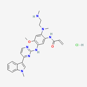 molecular formula C27H32ClN7O2 B2772567 N-[4-methoxy-5-[[4-(1-methylindol-3-yl)pyrimidin-2-yl]amino]-2-[methyl-[2-(methylamino)ethyl]amino]phenyl]prop-2-enamide;hydrochloride 