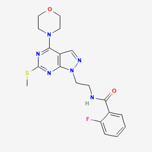 molecular formula C19H21FN6O2S B2772580 2-氟-N-(2-(6-(甲硫基)-4-吗啉基-1H-吡唑并[3,4-d]嘧啶-1-基)乙基)苯甲酰胺 CAS No. 941948-60-3