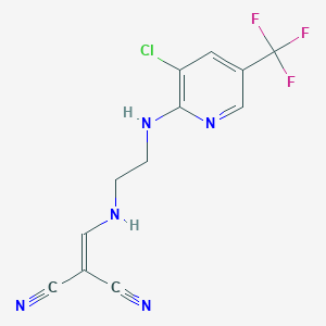 molecular formula C12H9ClF3N5 B2772587 2-[[2-[[3-Chloro-5-(trifluoromethyl)pyridin-2-yl]amino]ethylamino]methylidene]propanedinitrile CAS No. 303144-35-6